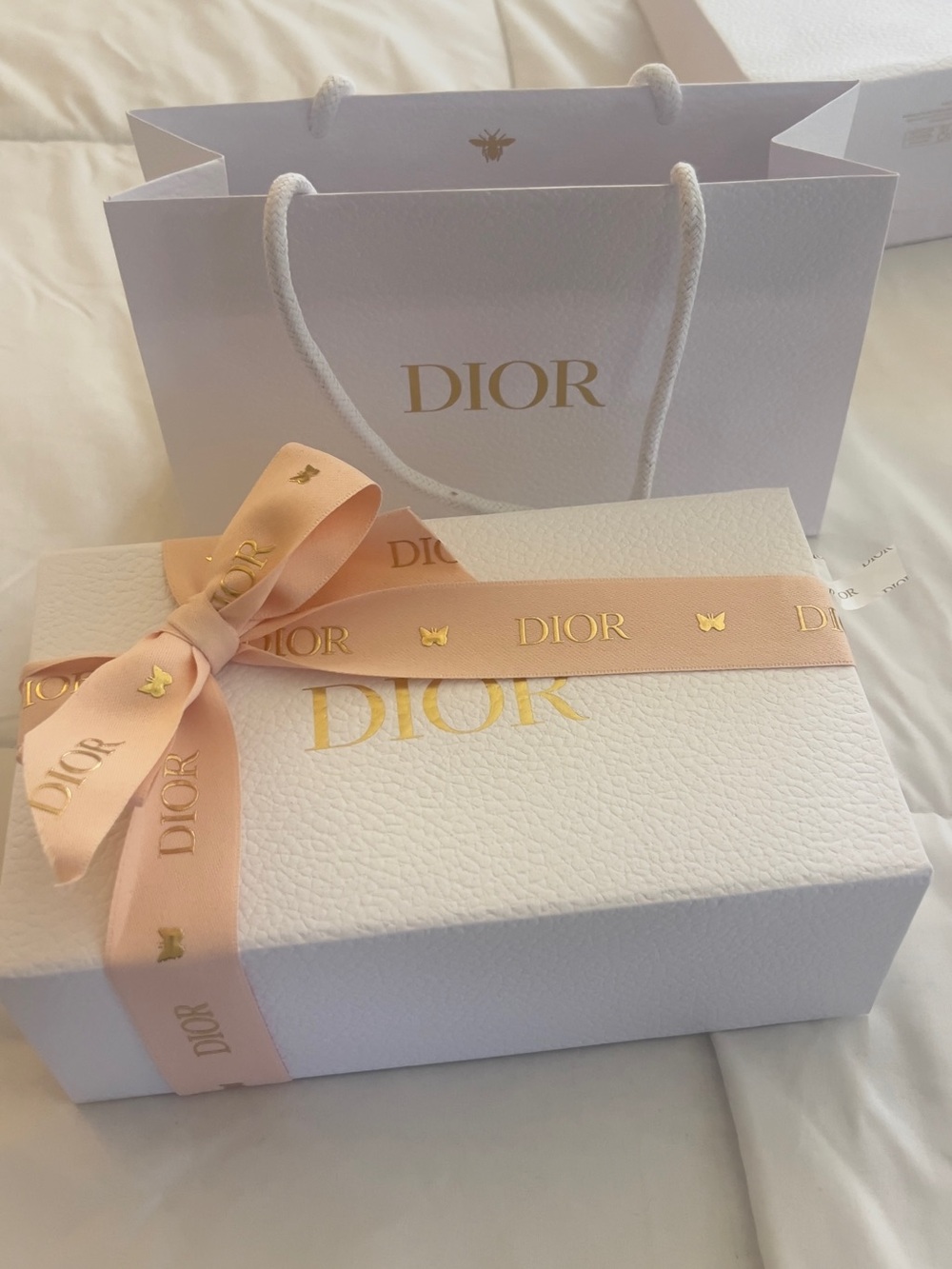 Dior White Gift Box with Blush Pink Ribbon